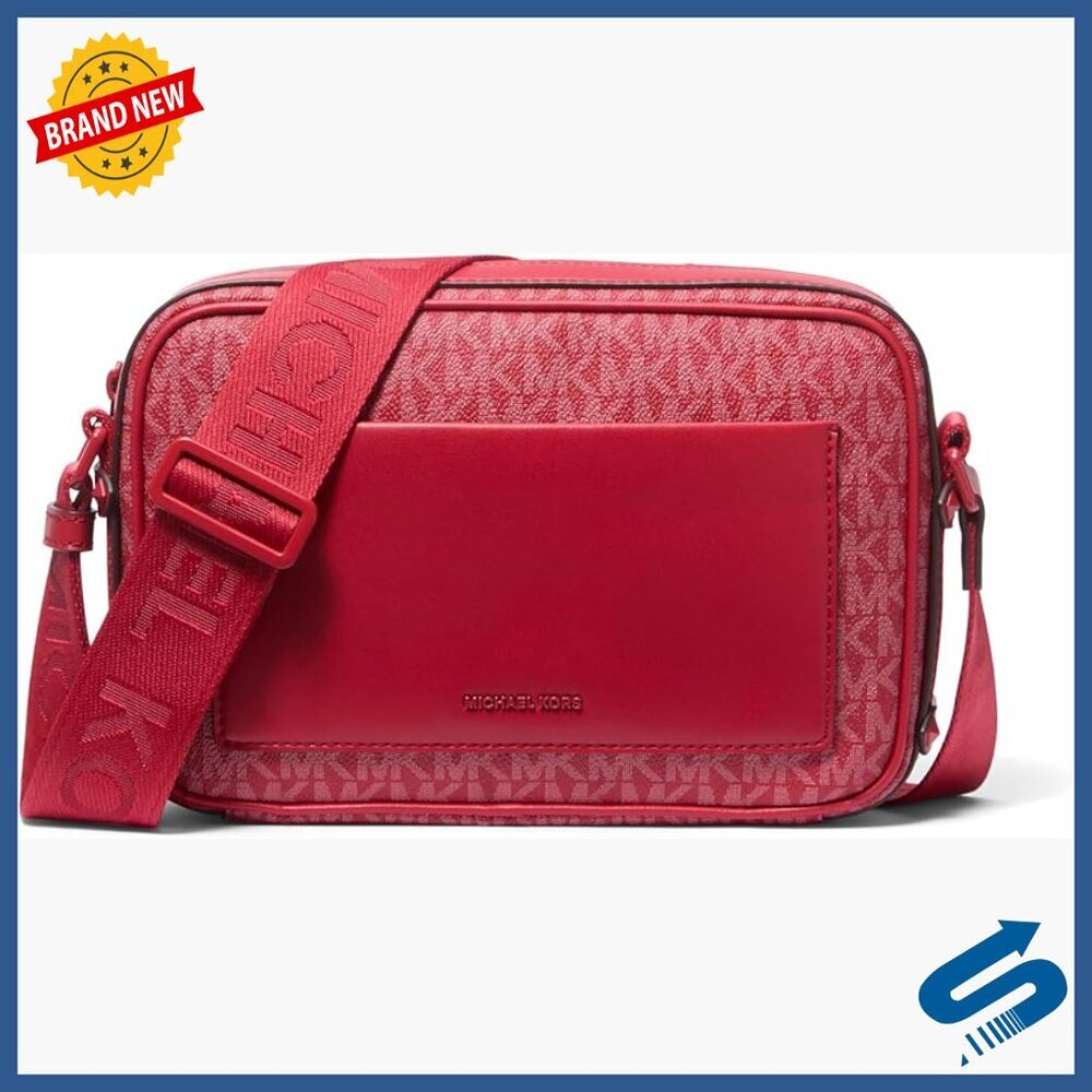 Large Canvas Crossbody Bag with Logo Tape Strap and Multiple Pockets